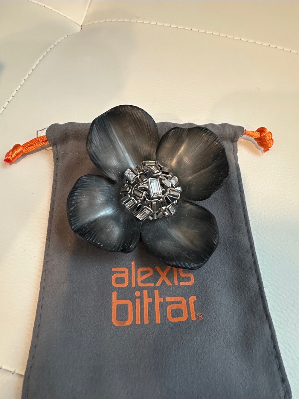Alexis Bittar Black Floral Jeweled Brooch!